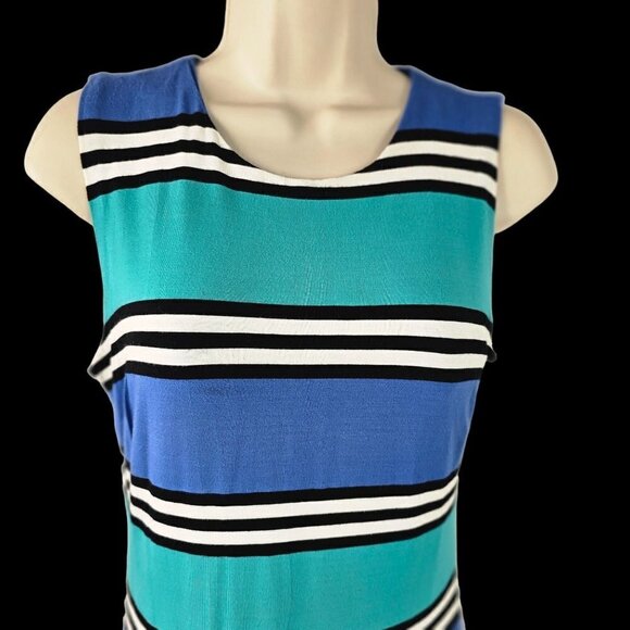 Premise Sleeveless Rayon Knit Midi Sheath Horizontal Blue Stripes Womens L - Picture 7 of 9